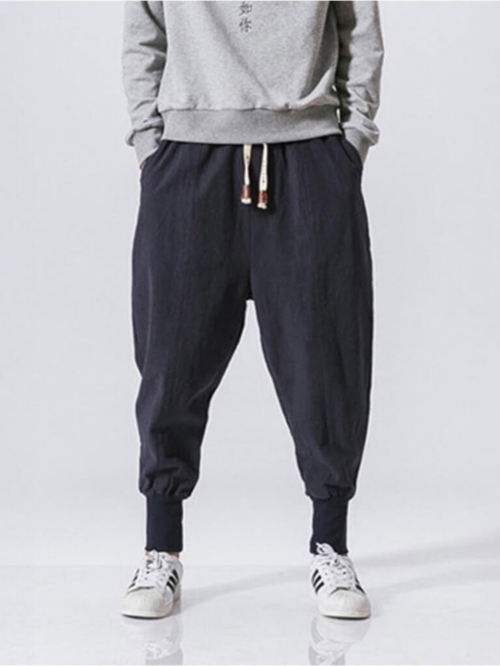 Kidõriman Shinden Harem Pants Cotton Japanese Streetwear Charcoal Grey Black